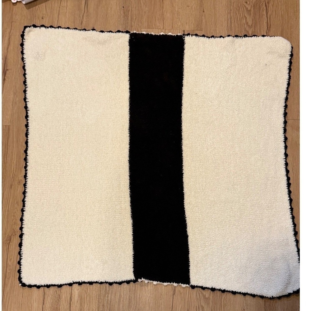 Barefoot Dreams CozyChic Striped Soft Baby Blanket Cream Black Style 517 28x28